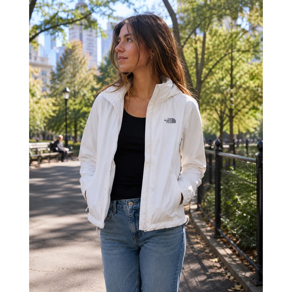 The North Face HyVent White Rain Jacket Hooded Windbreaker Womens Small